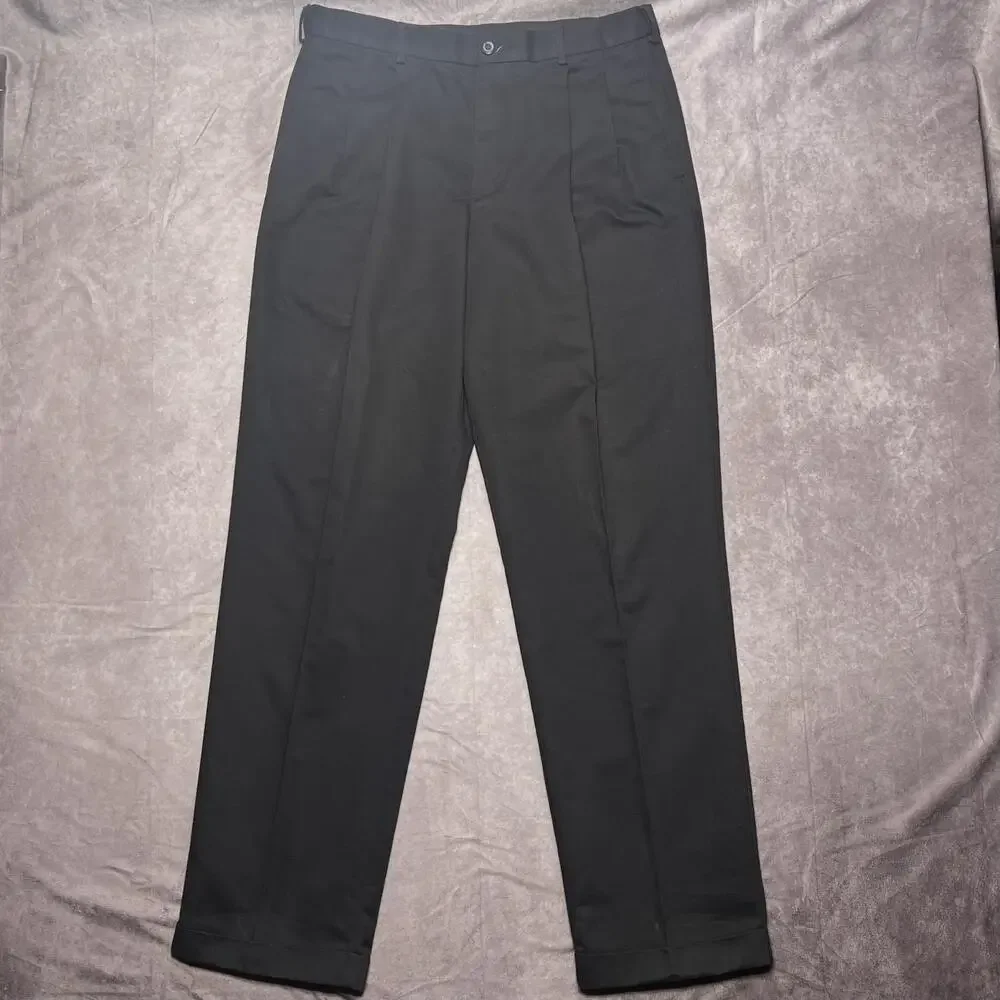 Vintage DOCKERS Pleated Pants Mens 34x34 Black Classic Straight Leg D4Cuffed Y2K